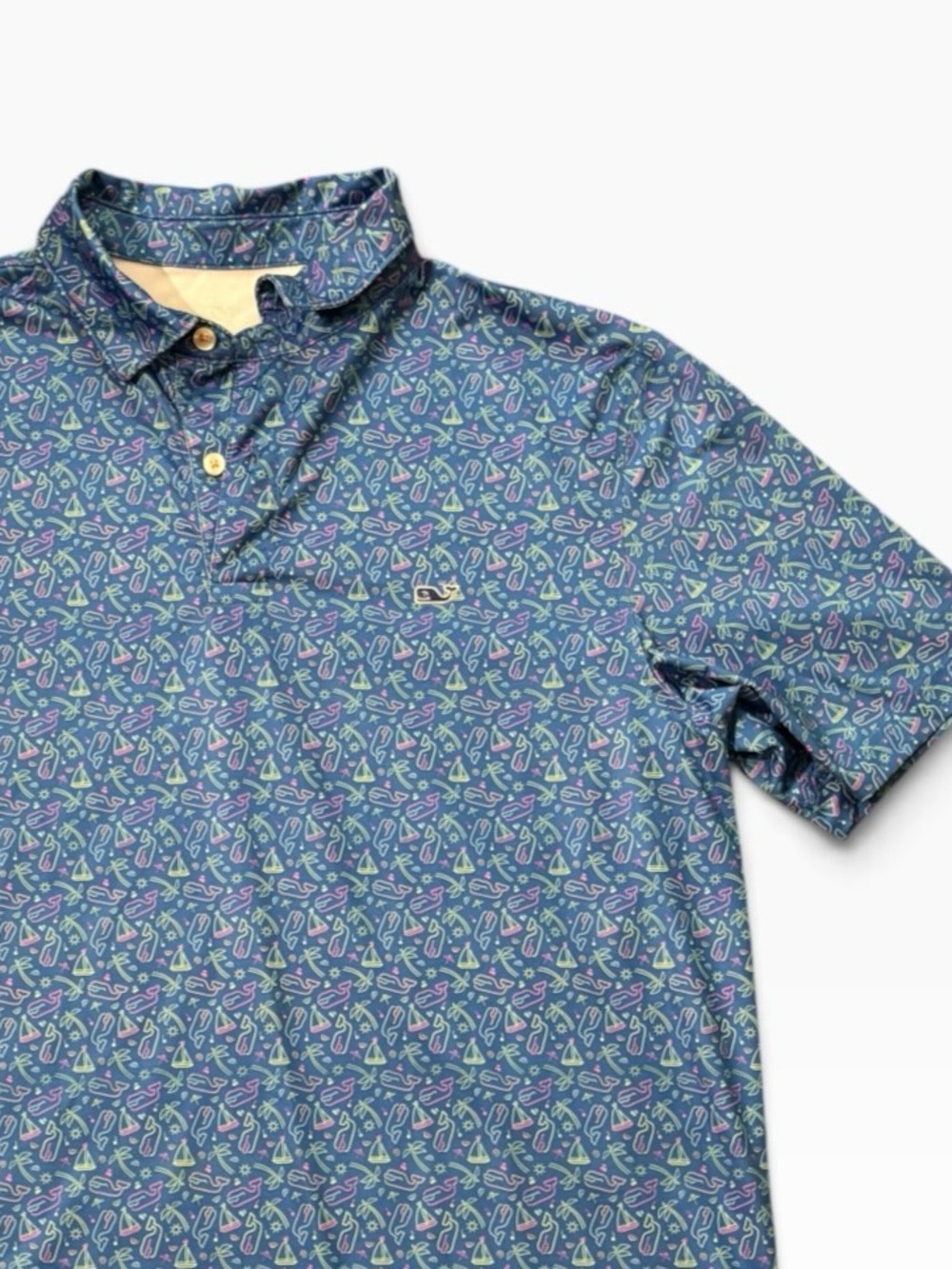 Vineyard Vines Blue Performance Golf Polo AOP Sailboats & Whales M